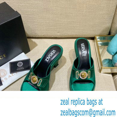 Versace Icon Crysatl Medusa Medallion Heel Mules Satin Green 2022 - Click Image to Close