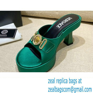 Versace Icon Crysatl Medusa Medallion Heel Mules Satin Green 2022 - Click Image to Close