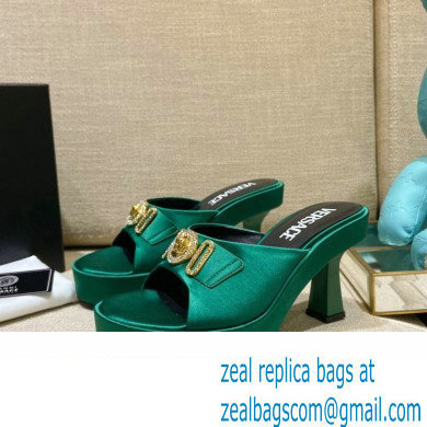 Versace Icon Crysatl Medusa Medallion Heel Mules Satin Green 2022 - Click Image to Close