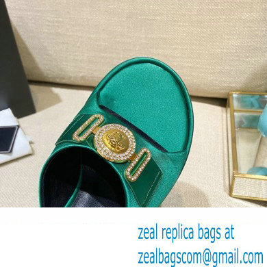 Versace Icon Crysatl Medusa Medallion Heel Mules Satin Green 2022 - Click Image to Close
