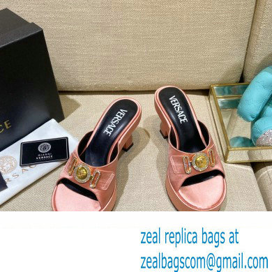 Versace Icon Crysatl Medusa Medallion Heel Mules Satin Nude Pink 2022 - Click Image to Close