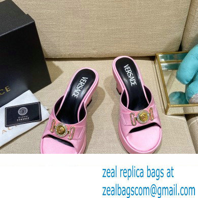 Versace Icon Crysatl Medusa Medallion Heel Mules Satin Pink 2022