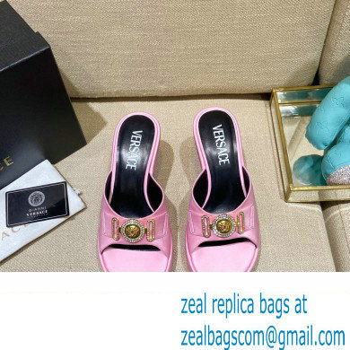 Versace Icon Crysatl Medusa Medallion Heel Mules Satin Pink 2022 - Click Image to Close