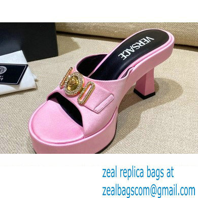 Versace Icon Crysatl Medusa Medallion Heel Mules Satin Pink 2022