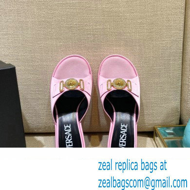Versace Icon Crysatl Medusa Medallion Heel Mules Satin Pink 2022 - Click Image to Close