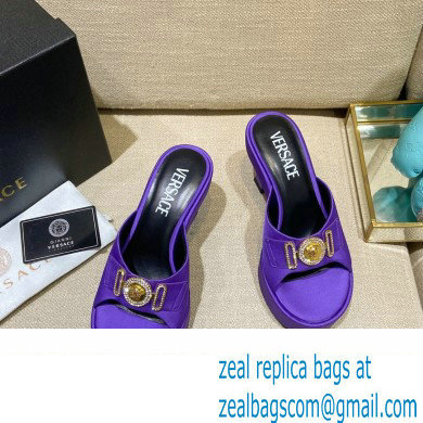 Versace Icon Crysatl Medusa Medallion Heel Mules Satin Purple 2022 - Click Image to Close