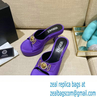 Versace Icon Crysatl Medusa Medallion Heel Mules Satin Purple 2022