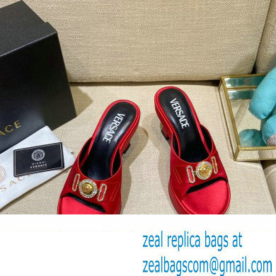 Versace Icon Crysatl Medusa Medallion Heel Mules Satin Red 2022