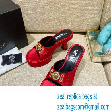 Versace Icon Crysatl Medusa Medallion Heel Mules Satin Red 2022