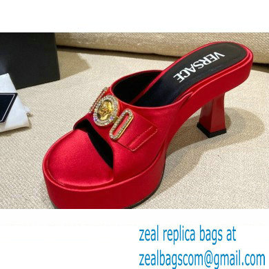 Versace Icon Crysatl Medusa Medallion Heel Mules Satin Red 2022 - Click Image to Close