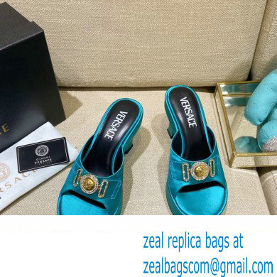 Versace Icon Crysatl Medusa Medallion Heel Mules Satin Turquoise Green 2022 - Click Image to Close