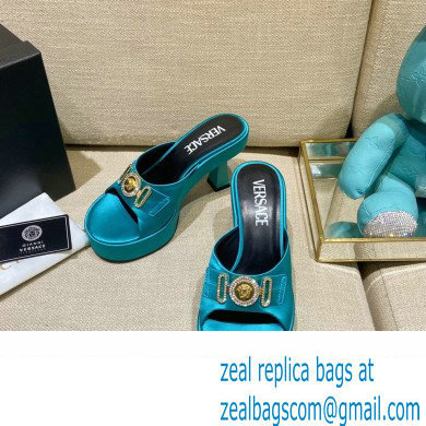 Versace Icon Crysatl Medusa Medallion Heel Mules Satin Turquoise Green 2022 - Click Image to Close