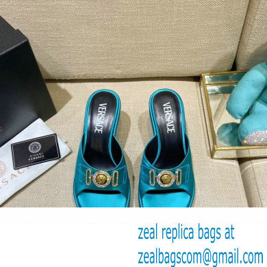 Versace Icon Crysatl Medusa Medallion Heel Mules Satin Turquoise Green 2022 - Click Image to Close