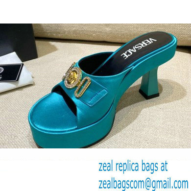 Versace Icon Crysatl Medusa Medallion Heel Mules Satin Turquoise Green 2022