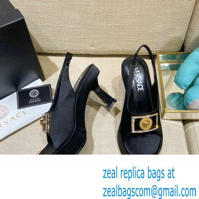 Versace Icon Medusa Medallion Heel Slingback Satin Black 2022