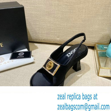 Versace Icon Medusa Medallion Heel Slingback Satin Black 2022 - Click Image to Close