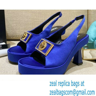 Versace Icon Medusa Medallion Heel Slingback Satin Blue 2022