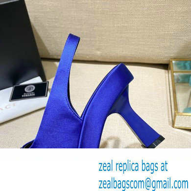 Versace Icon Medusa Medallion Heel Slingback Satin Blue 2022 - Click Image to Close