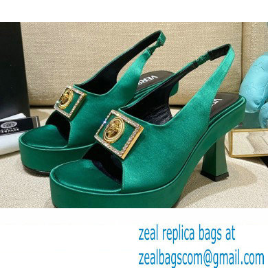 Versace Icon Medusa Medallion Heel Slingback Satin Green 2022 - Click Image to Close