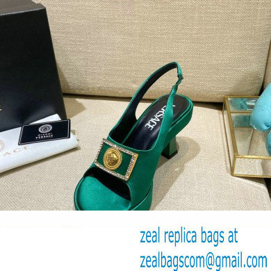 Versace Icon Medusa Medallion Heel Slingback Satin Green 2022 - Click Image to Close