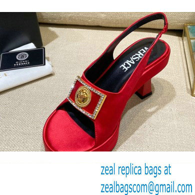 Versace Icon Medusa Medallion Heel Slingback Satin Red 2022 - Click Image to Close