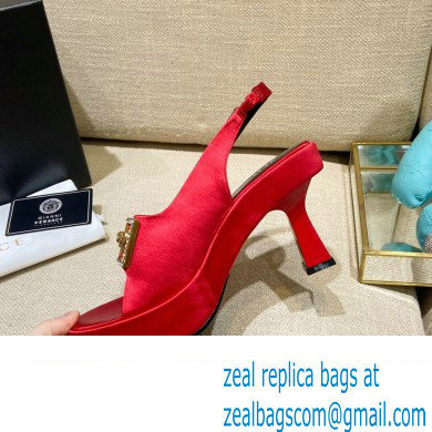 Versace Icon Medusa Medallion Heel Slingback Satin Red 2022