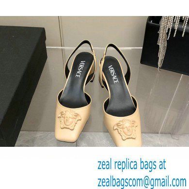Versace heel 5.5cm LA MEDUSA LEATHER SLING-BACK PUMPS beige 2022 - Click Image to Close