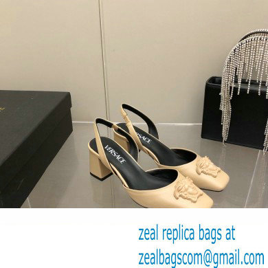 Versace heel 5.5cm LA MEDUSA LEATHER SLING-BACK PUMPS beige 2022 - Click Image to Close