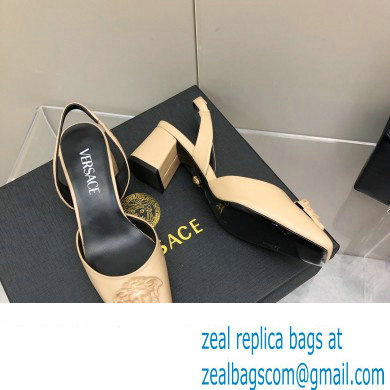 Versace heel 5.5cm LA MEDUSA LEATHER SLING-BACK PUMPS beige 2022