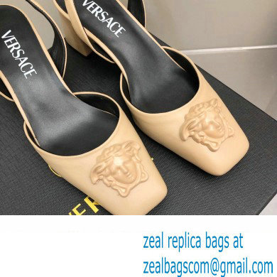 Versace heel 5.5cm LA MEDUSA LEATHER SLING-BACK PUMPS beige 2022 - Click Image to Close