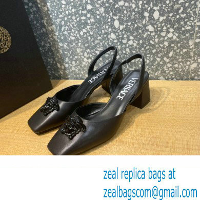 Versace heel 5.5cm LA MEDUSA LEATHER SLING-BACK PUMPS black 2022