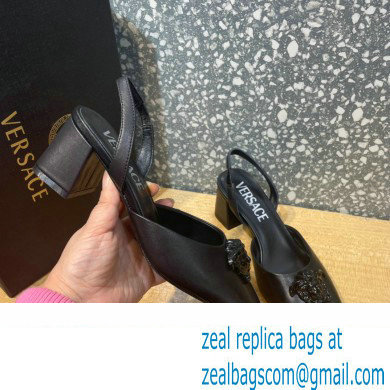 Versace heel 5.5cm LA MEDUSA LEATHER SLING-BACK PUMPS black 2022 - Click Image to Close