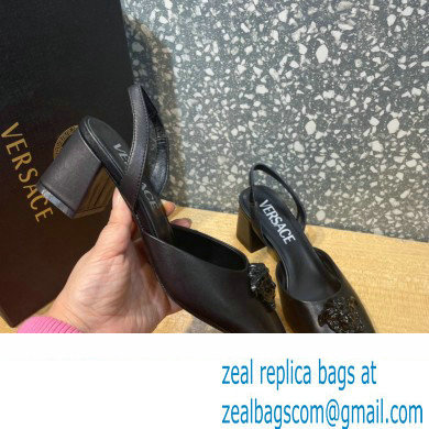 Versace heel 5.5cm LA MEDUSA LEATHER SLING-BACK PUMPS black 2022