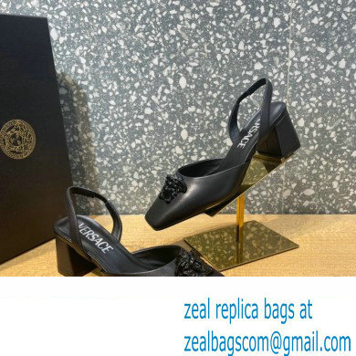 Versace heel 5.5cm LA MEDUSA LEATHER SLING-BACK PUMPS black 2022