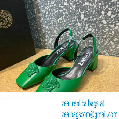 Versace heel 5.5cm LA MEDUSA LEATHER SLING-BACK PUMPS green 2022 - Click Image to Close