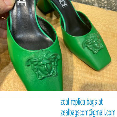 Versace heel 5.5cm LA MEDUSA LEATHER SLING-BACK PUMPS green 2022 - Click Image to Close