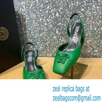 Versace heel 5.5cm LA MEDUSA LEATHER SLING-BACK PUMPS green 2022