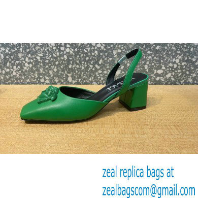 Versace heel 5.5cm LA MEDUSA LEATHER SLING-BACK PUMPS green 2022