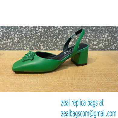 Versace heel 5.5cm LA MEDUSA LEATHER SLING-BACK PUMPS green 2022 - Click Image to Close