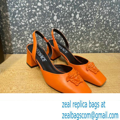 Versace heel 5.5cm LA MEDUSA LEATHER SLING-BACK PUMPS orange 2022