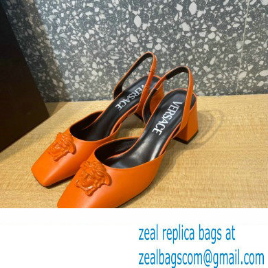 Versace heel 5.5cm LA MEDUSA LEATHER SLING-BACK PUMPS orange 2022
