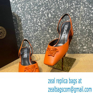 Versace heel 5.5cm LA MEDUSA LEATHER SLING-BACK PUMPS orange 2022 - Click Image to Close