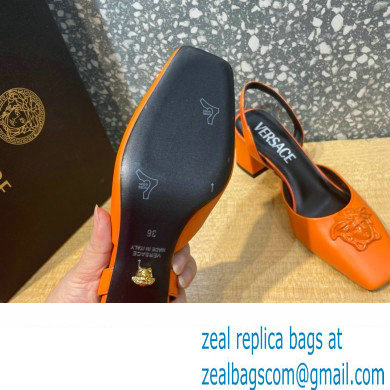 Versace heel 5.5cm LA MEDUSA LEATHER SLING-BACK PUMPS orange 2022
