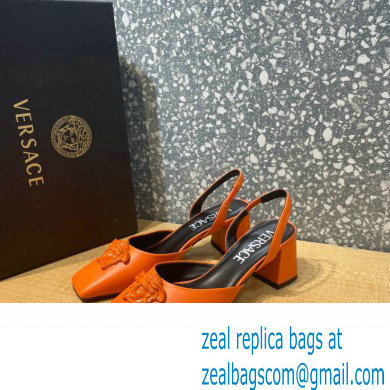 Versace heel 5.5cm LA MEDUSA LEATHER SLING-BACK PUMPS orange 2022 - Click Image to Close