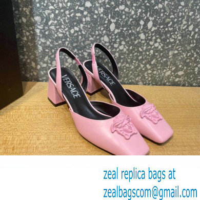 Versace heel 5.5cm LA MEDUSA LEATHER SLING-BACK PUMPS pink 2022 - Click Image to Close