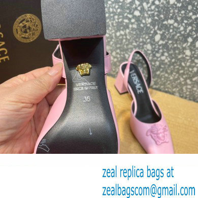 Versace heel 5.5cm LA MEDUSA LEATHER SLING-BACK PUMPS pink 2022 - Click Image to Close