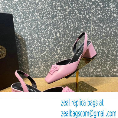 Versace heel 5.5cm LA MEDUSA LEATHER SLING-BACK PUMPS pink 2022 - Click Image to Close
