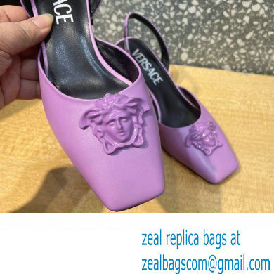 Versace heel 5.5cm LA MEDUSA LEATHER SLING-BACK PUMPS purple 2022 - Click Image to Close