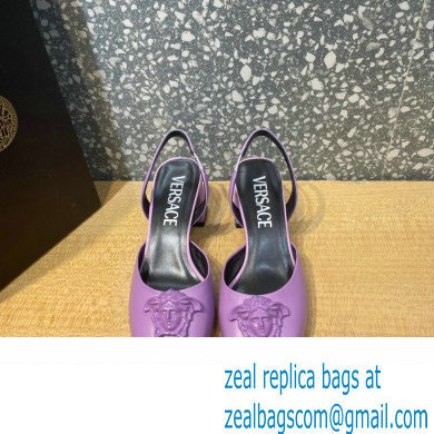 Versace heel 5.5cm LA MEDUSA LEATHER SLING-BACK PUMPS purple 2022 - Click Image to Close