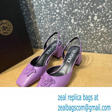 Versace heel 5.5cm LA MEDUSA LEATHER SLING-BACK PUMPS purple 2022